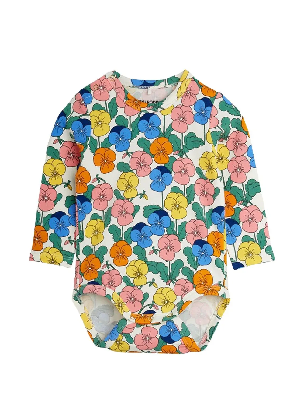 Violas Floral-Print Long-Sleeve Bodysuit by Mini Rodini