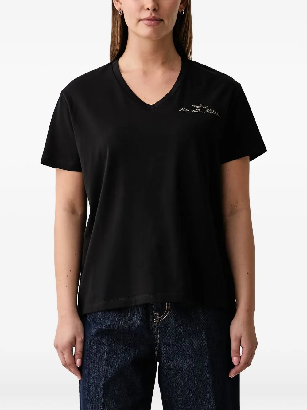 Embroidered V-Neck T-Shirt by Aeronautica Militare