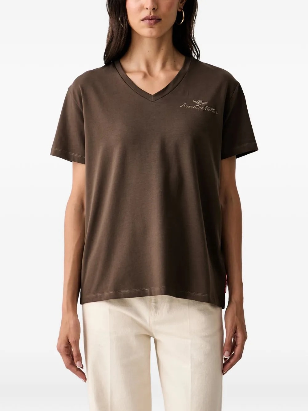 Logo-Embroidered V-Neck T-Shirt by Aeronautica Militare