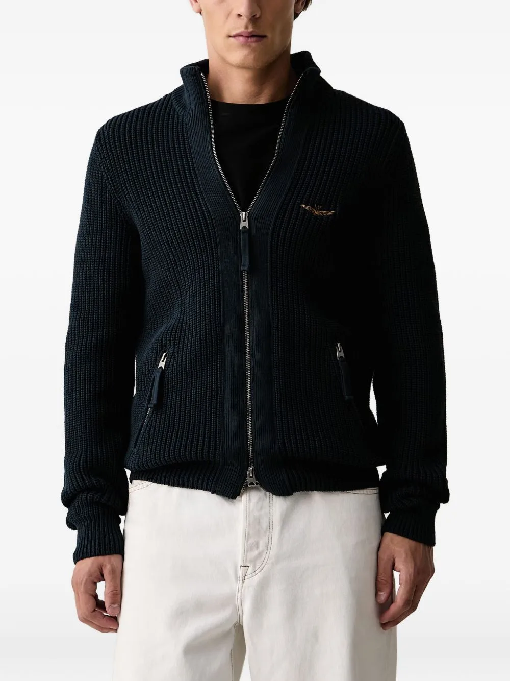 Zip-Up Ribbed-Knit Cardigan by Aeronautica Militare