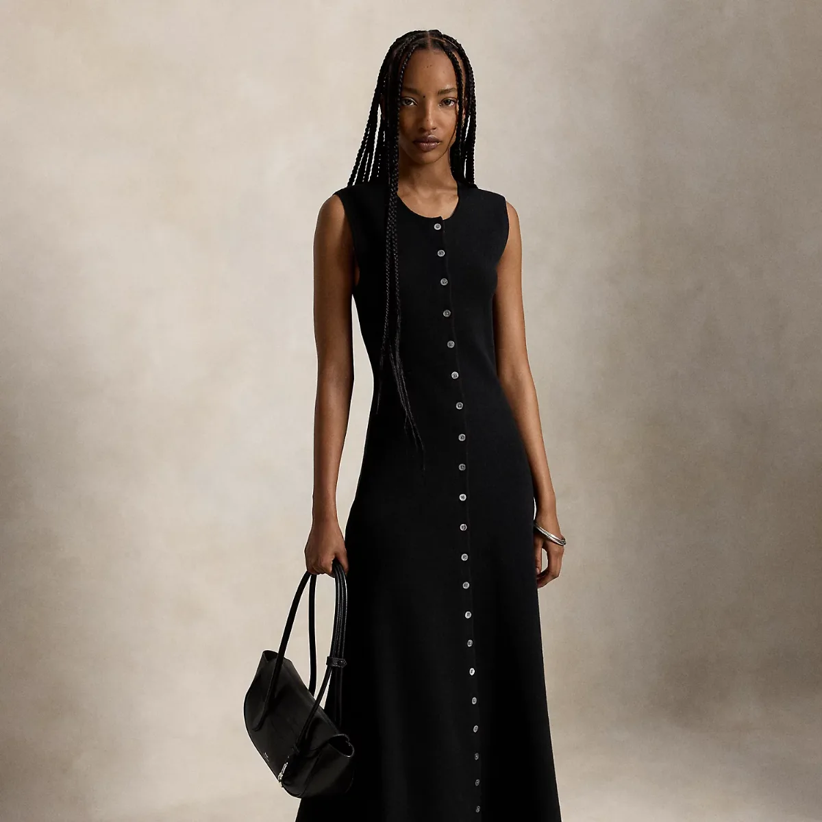 Buttoned Wool-Blend Sleeveless Dress