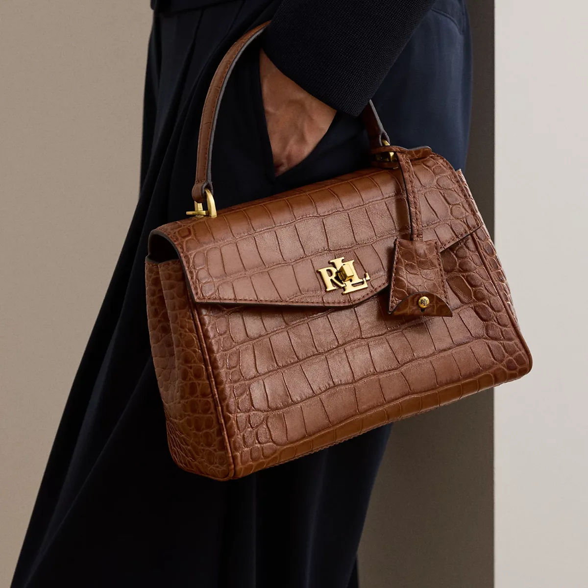 Croc-Embossed Small Farrah Soft Satchel by Lauren Ralph Lauren