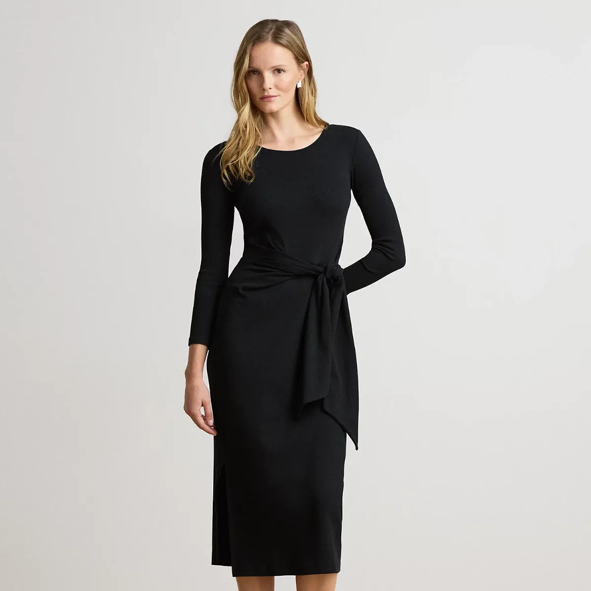 Tie-Front Cotton-Blend Crewneck Dress by Lauren Ralph Lauren
