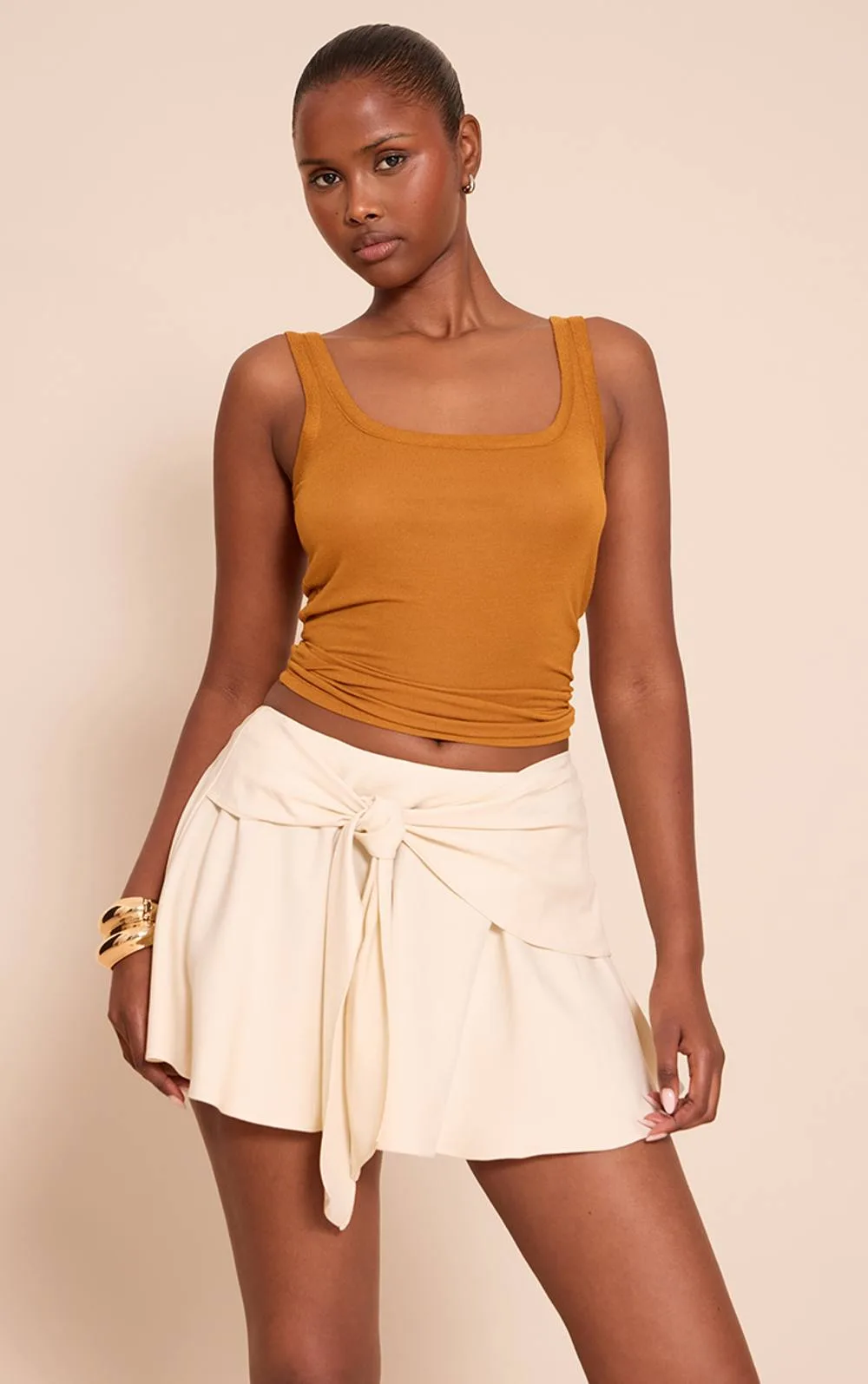 Woven Tie Front Floaty Skirt