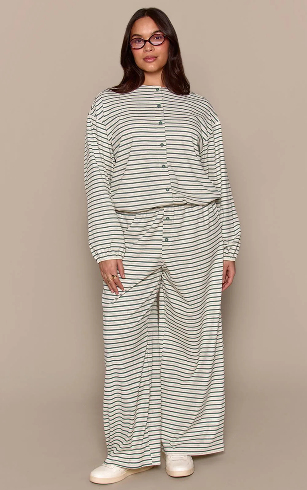 Stripe Soft Rib Relaxed Elasticated Trousers Co-Ord by PrettyLittleThing