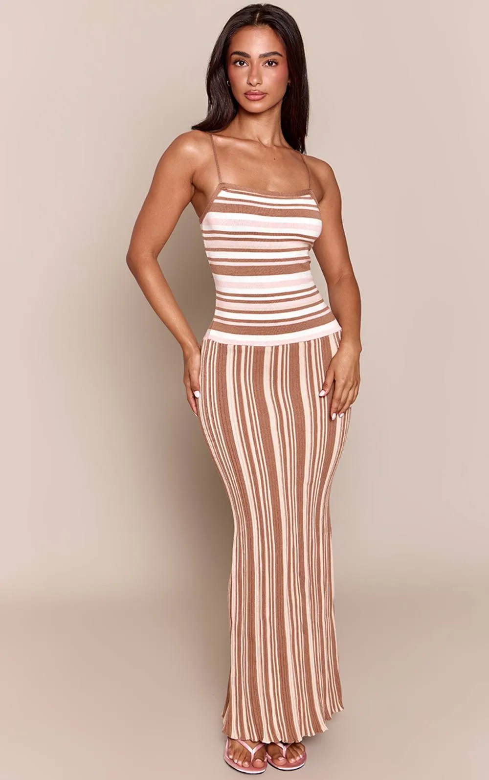Knitted Stripe Strappy Drop Waist Maxi Dress by PrettyLittleThing