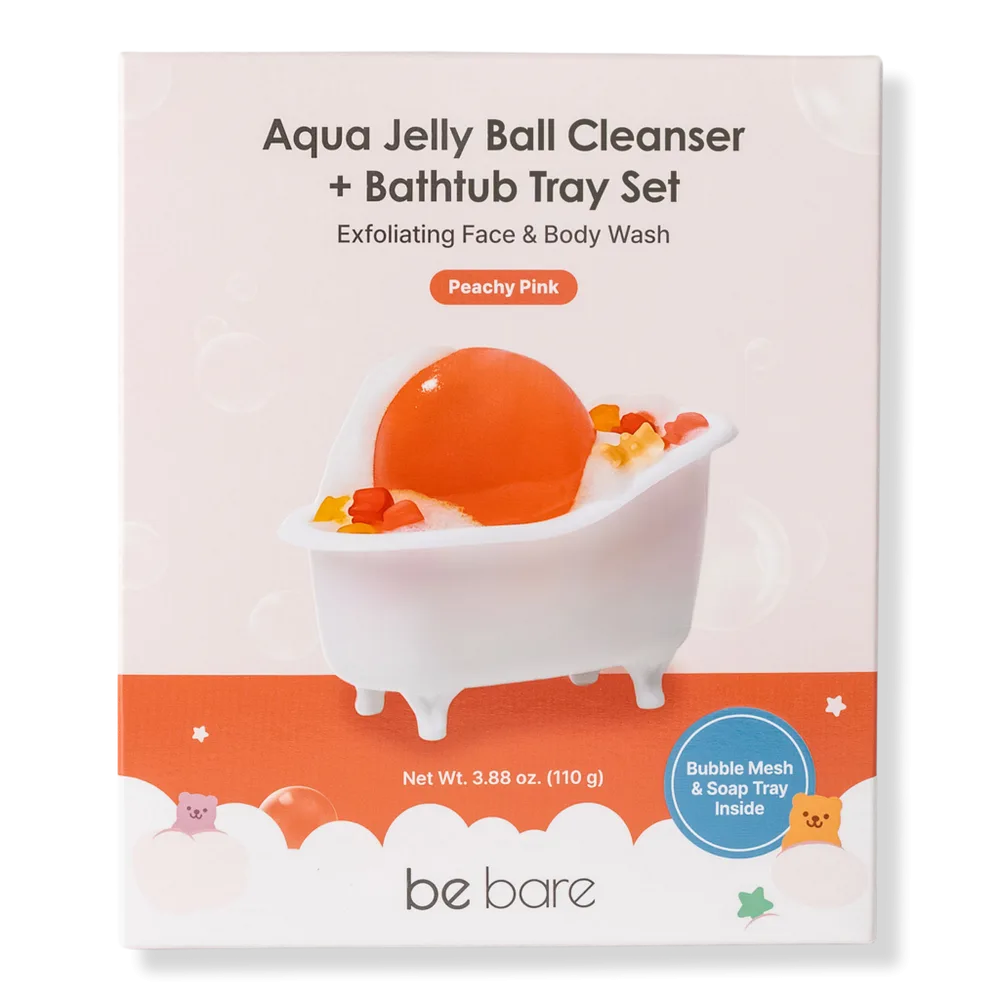 Aqua Jelly Ball Cleanser - Peachy Pink - Bathtub Tray Set by be bare