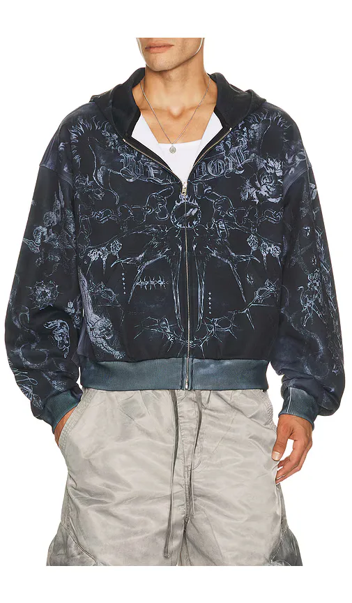 Tattoo Printed Zip Up Hoodie by WE11DONE