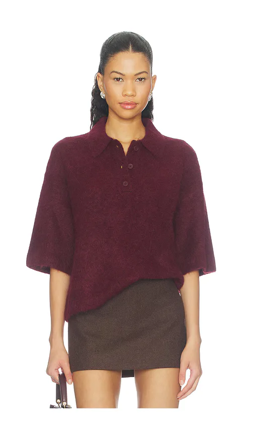 Nadya Alpaca Blend Boxy Polo Blouse Sweater by PISTOLA