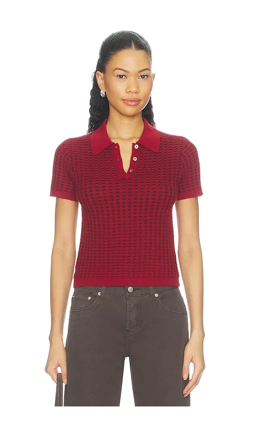 Shrunken Waffle Polo Top by Guest In Residence