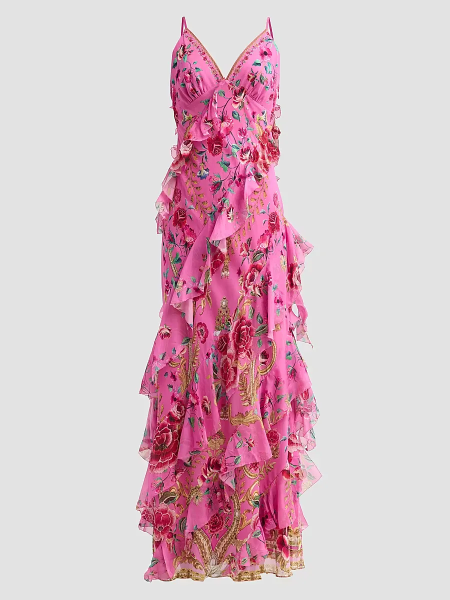 Matadora Flora Print Silk Ruffle Slip Dress by Camilla