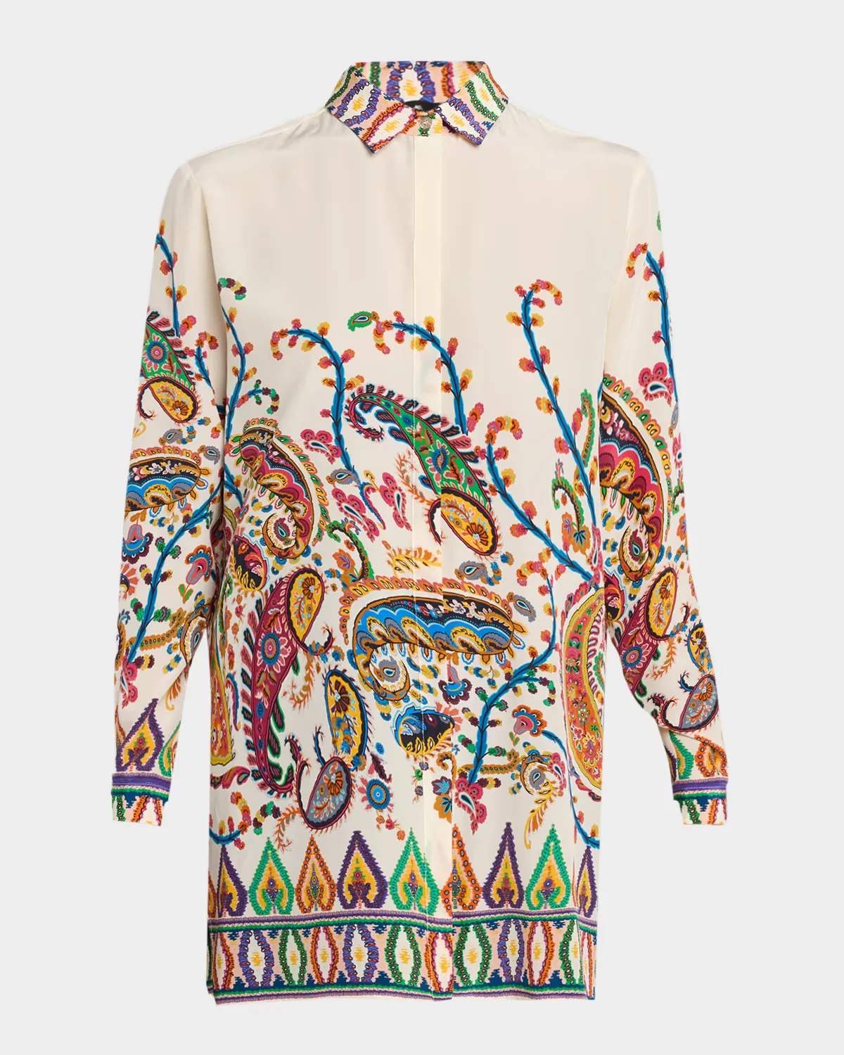 Paisley Silk Button-Down Tunic Blouse by Etro