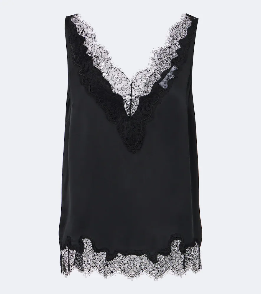 Lace-Trimmed Silk Satin Top by Velvet