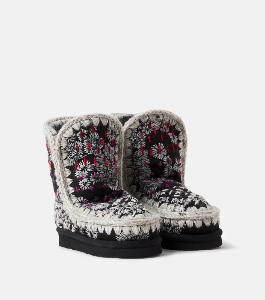 Embroidered Shearling-Lined Ankle Boots by Mou Kids