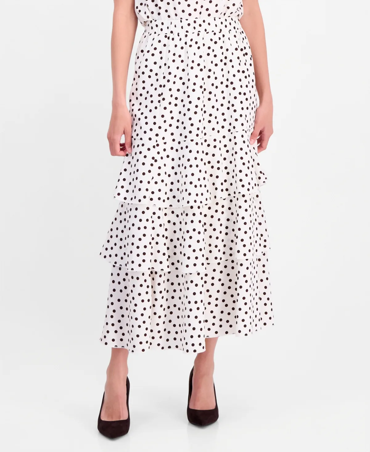 Polka-Dot Pull-On Tiered Skirt by Anne Klein