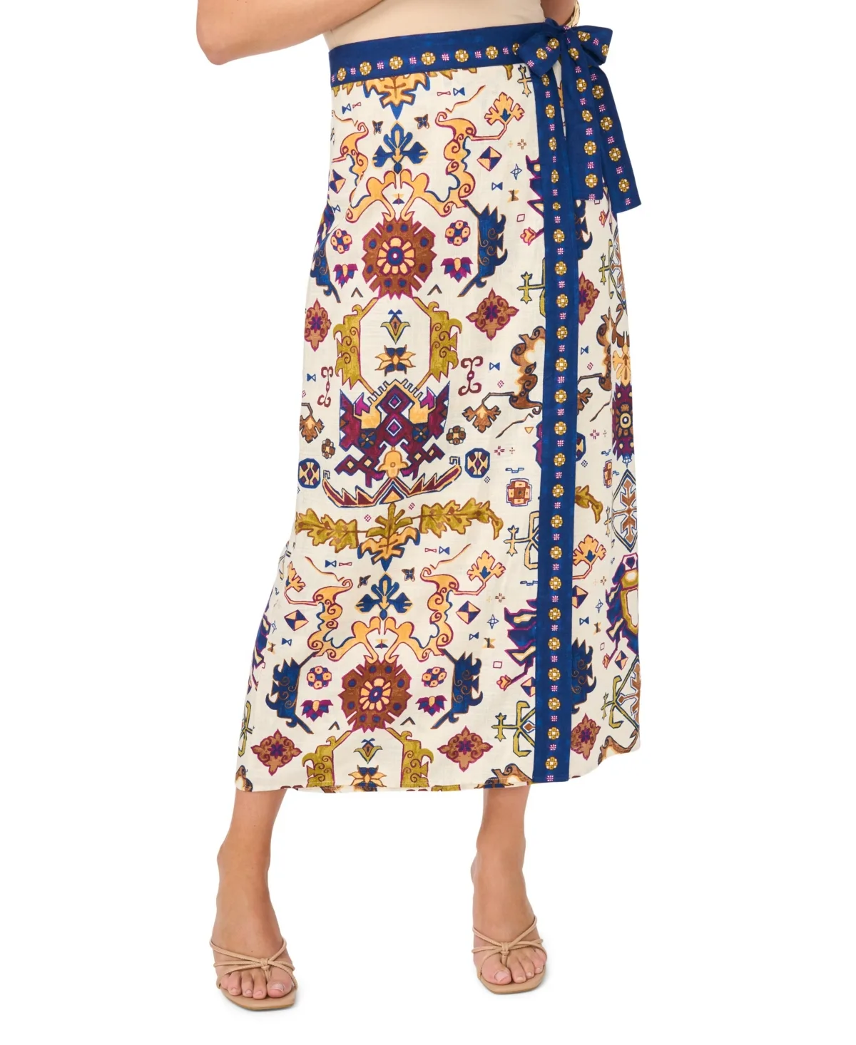 Printed Faux Wrap Midi Skirt by Vince Camuto