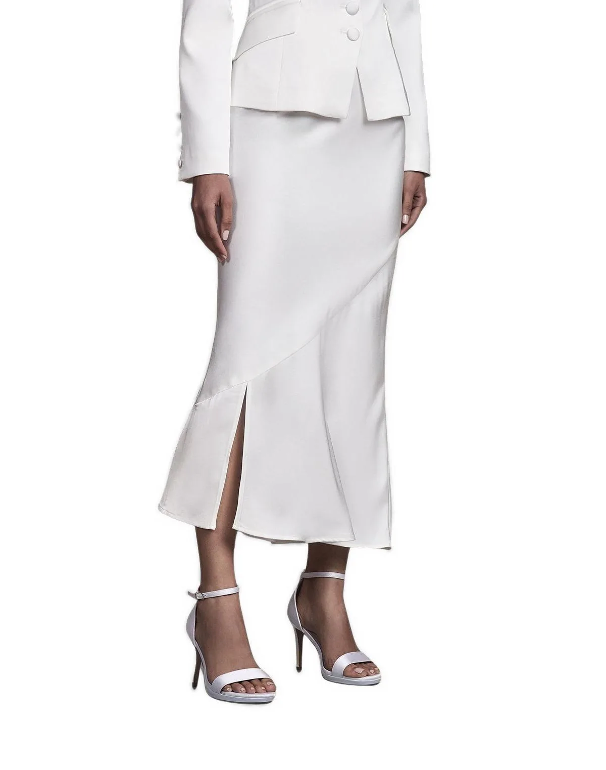 Satin Side-Split Fitted Midi Skirt by Coast
