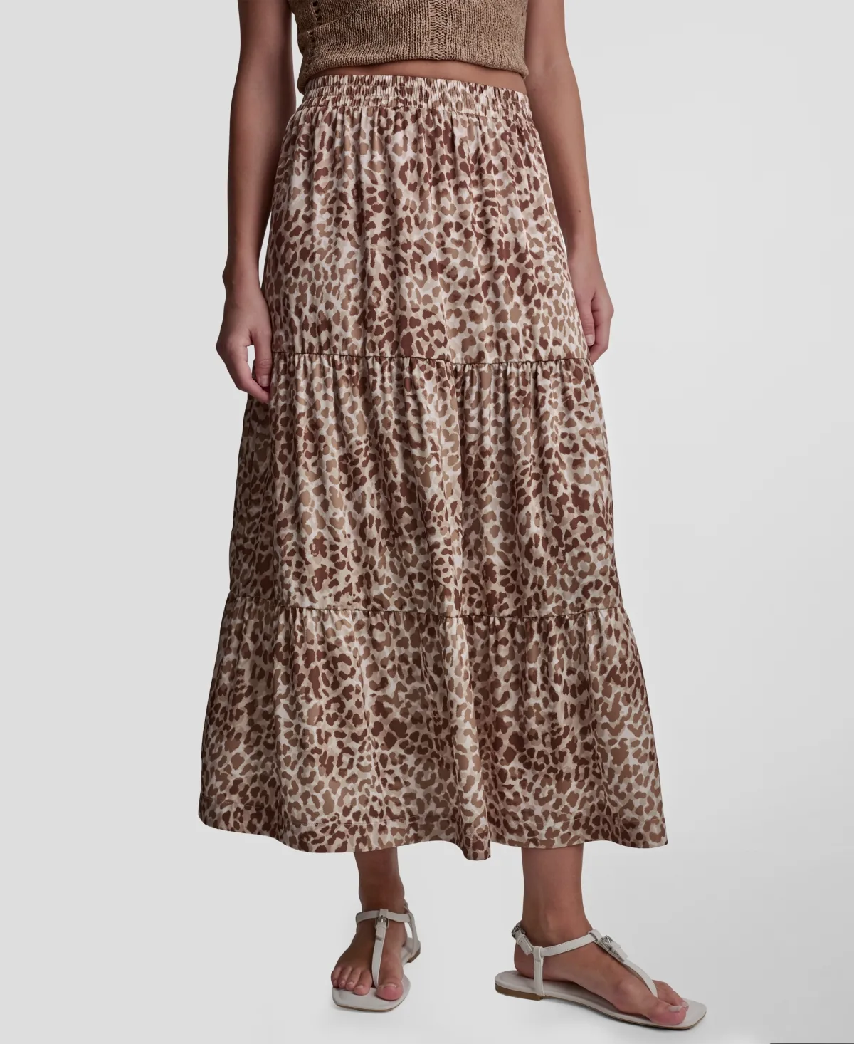 Printed Elastic Waist Tiered Satin Skirt by Dkny Jeans