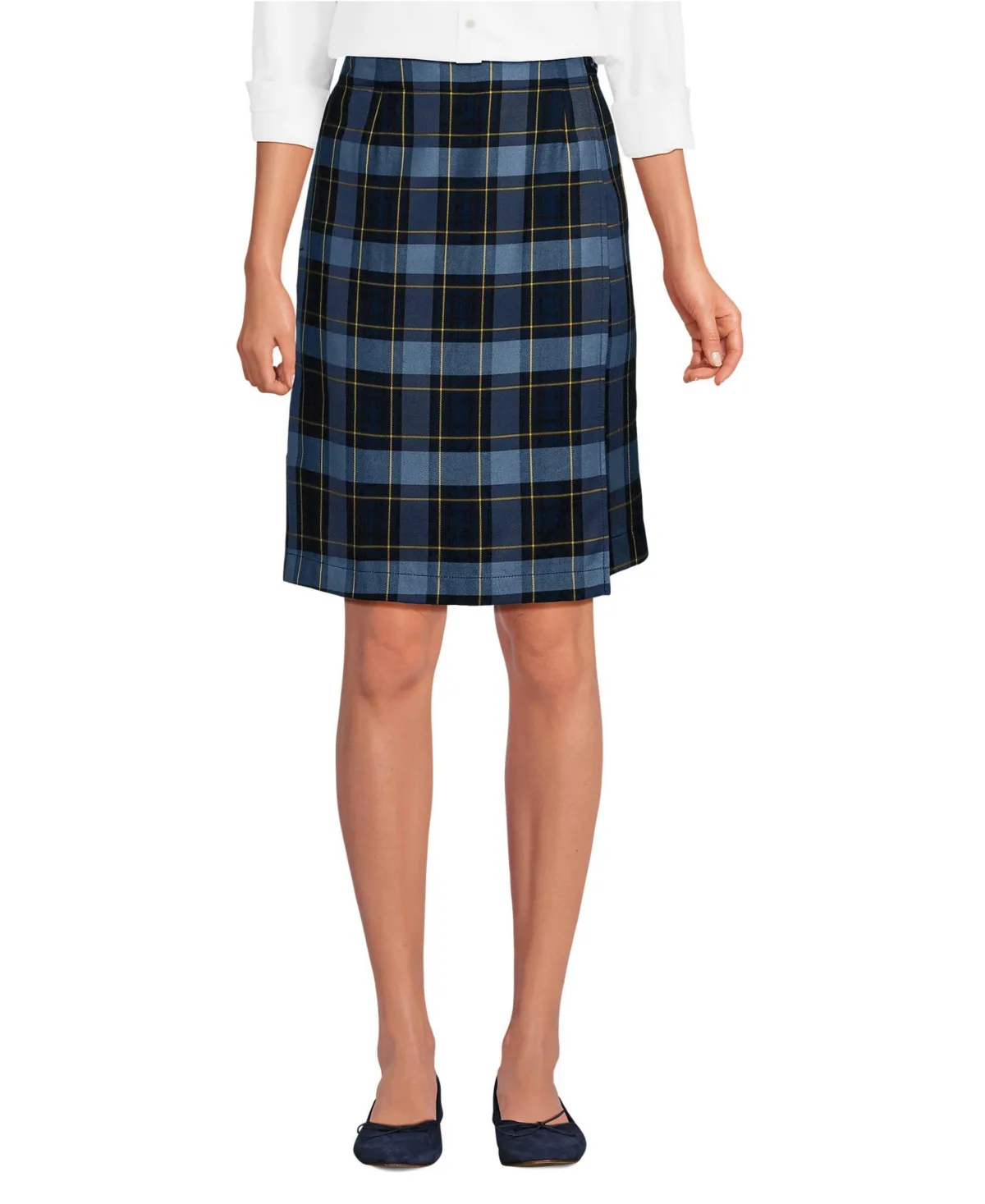 School Uniform Plaid a Line Tab Skort Top of Knee by Lands' End