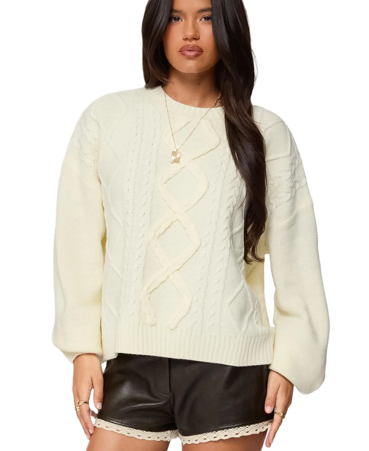 Braided Cable Knit Oversized Sweater by Edikted