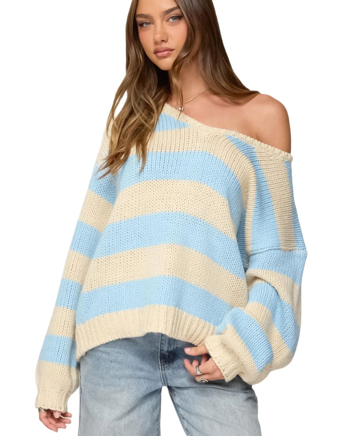 Tracie Striped Oversized Sweater by Edikted