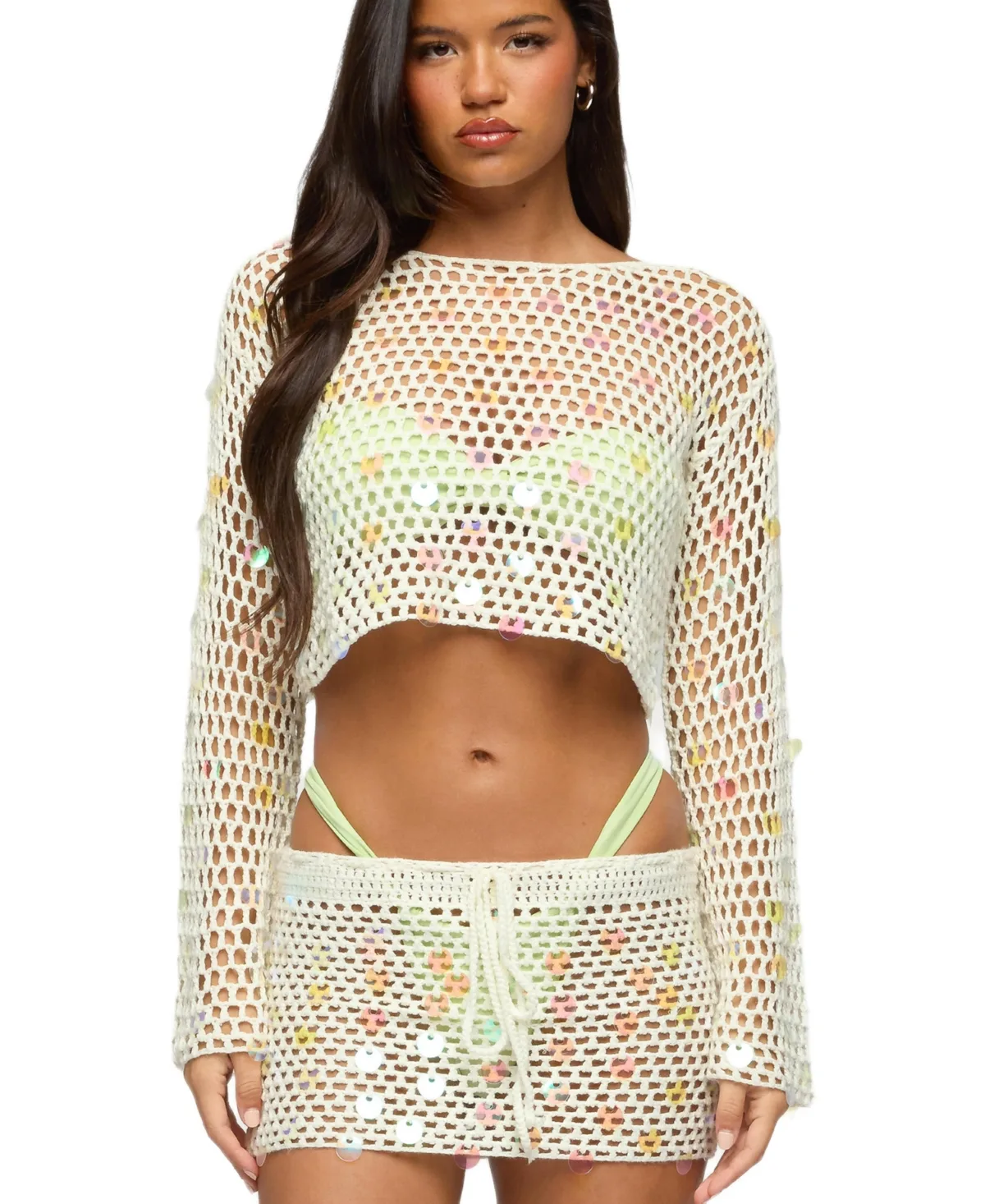 Kirah Sequin Crochet Top by Edikted