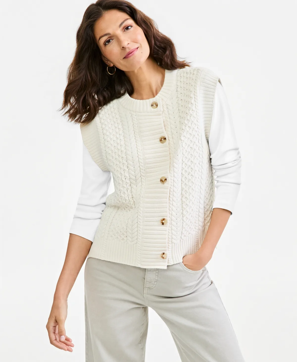 Cable-Knit Crewneck Sweater Vest