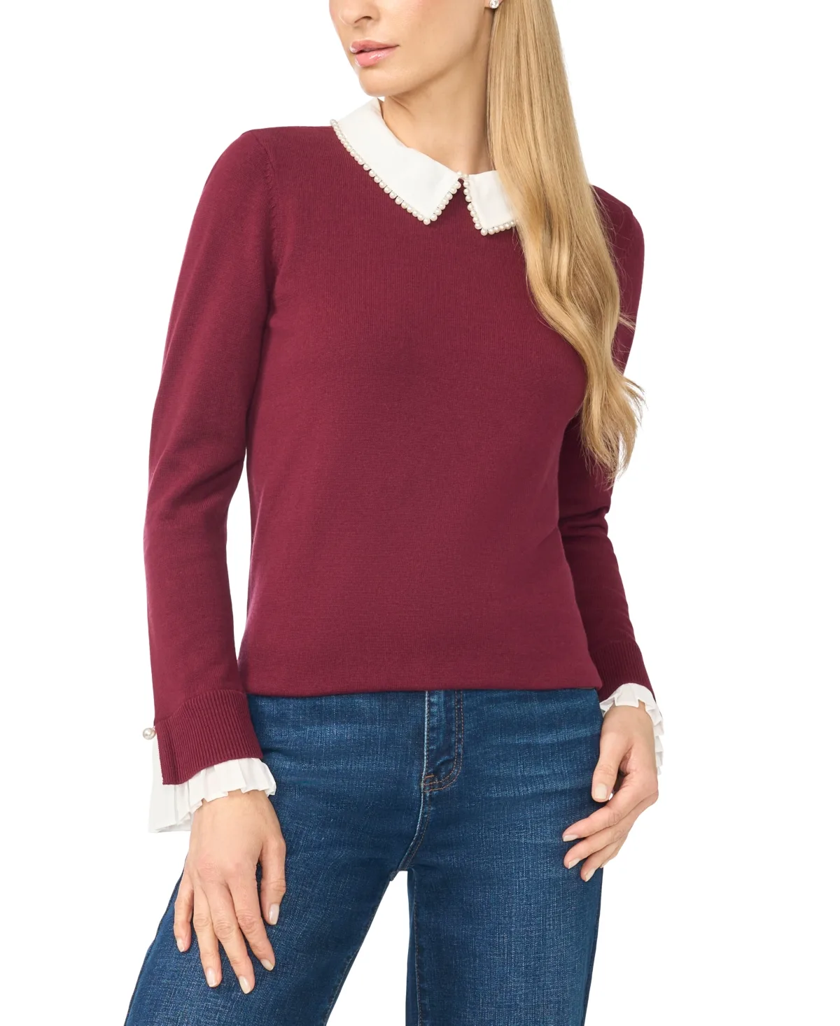 Peter-Pan Collar Pullover Long Sleeve Sweater by Cece