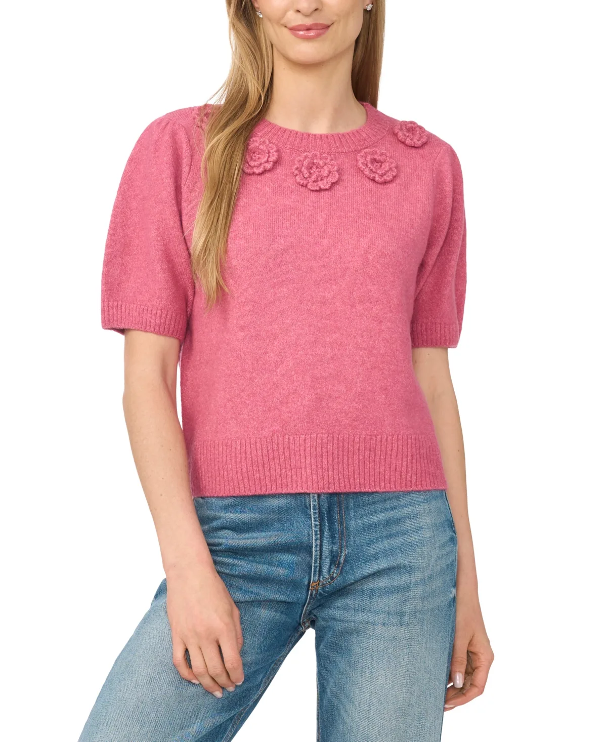 Short-Sleeve Crewneck Sweater by Cece