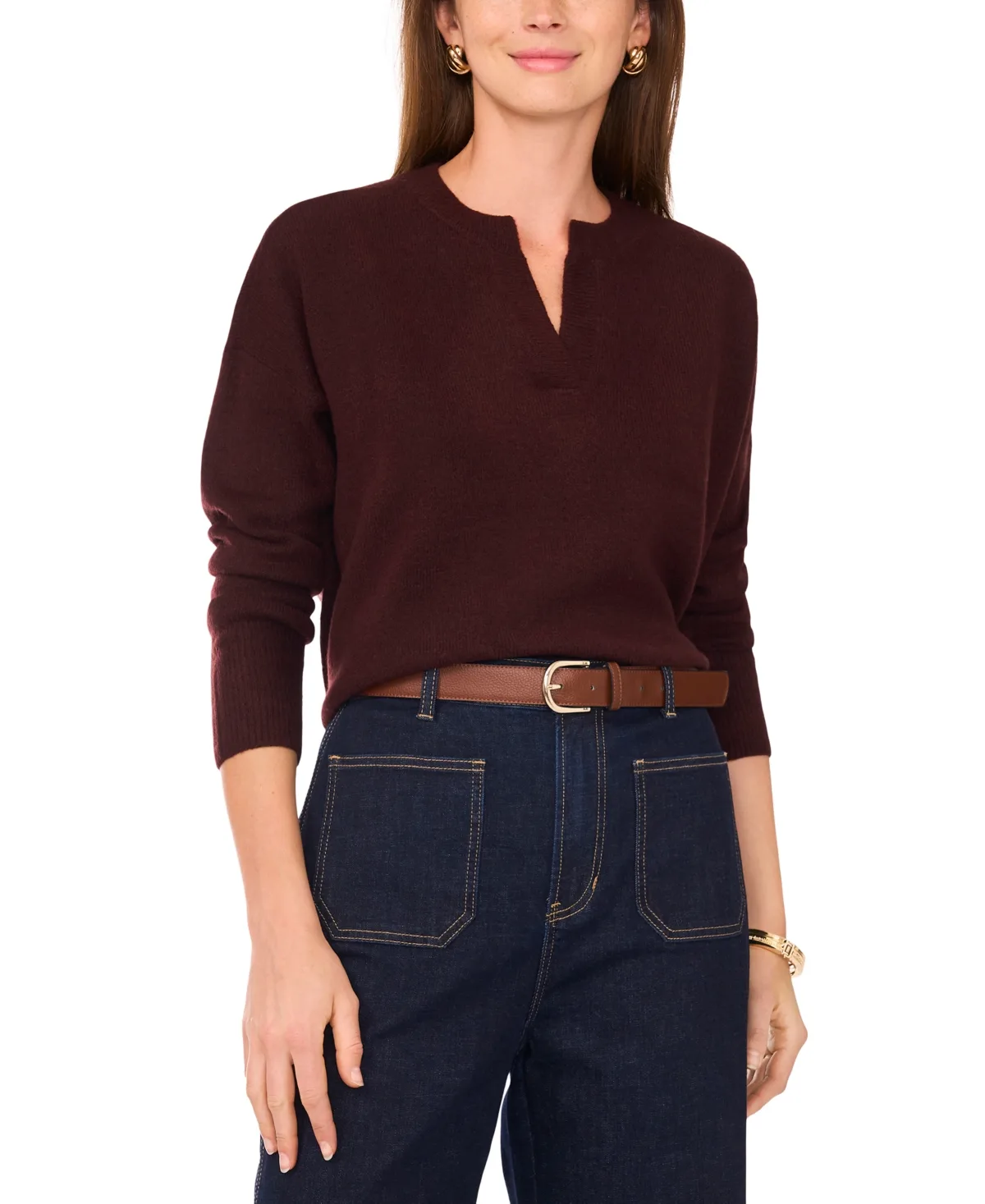 Cozy V-Neck Dropped-Shoulder Sweater by Vince Camuto