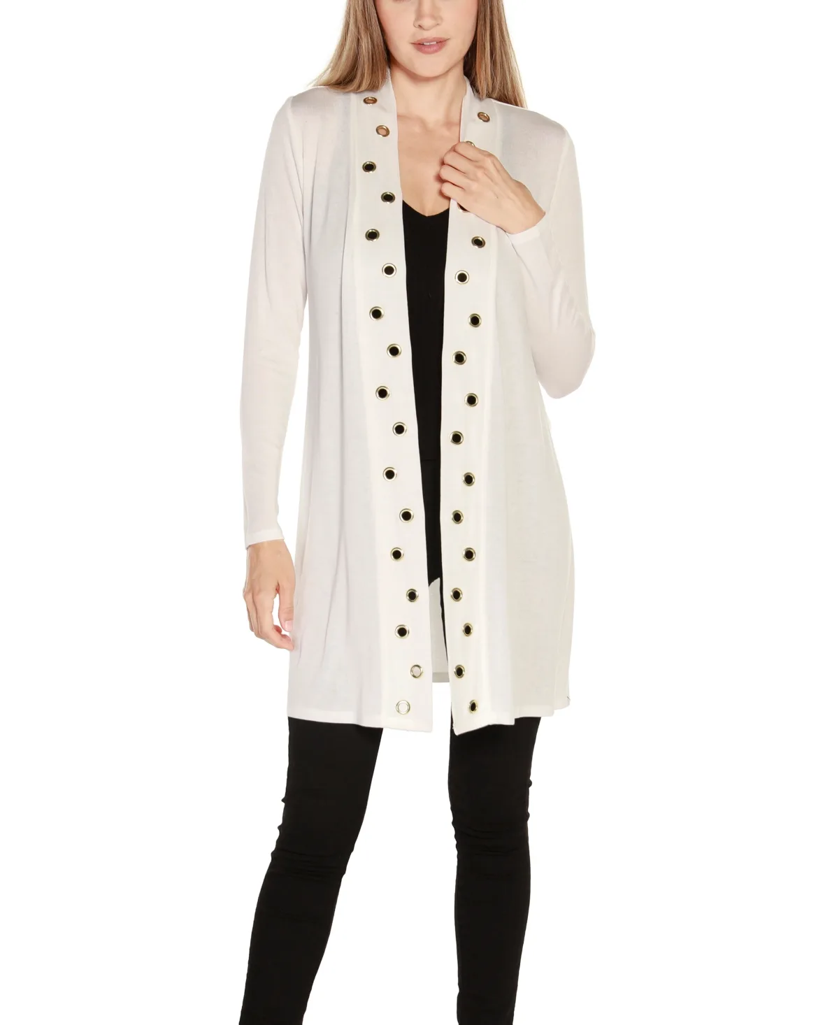 Long Sleeve Grommet-Trim Cardigan Top by Belldini
