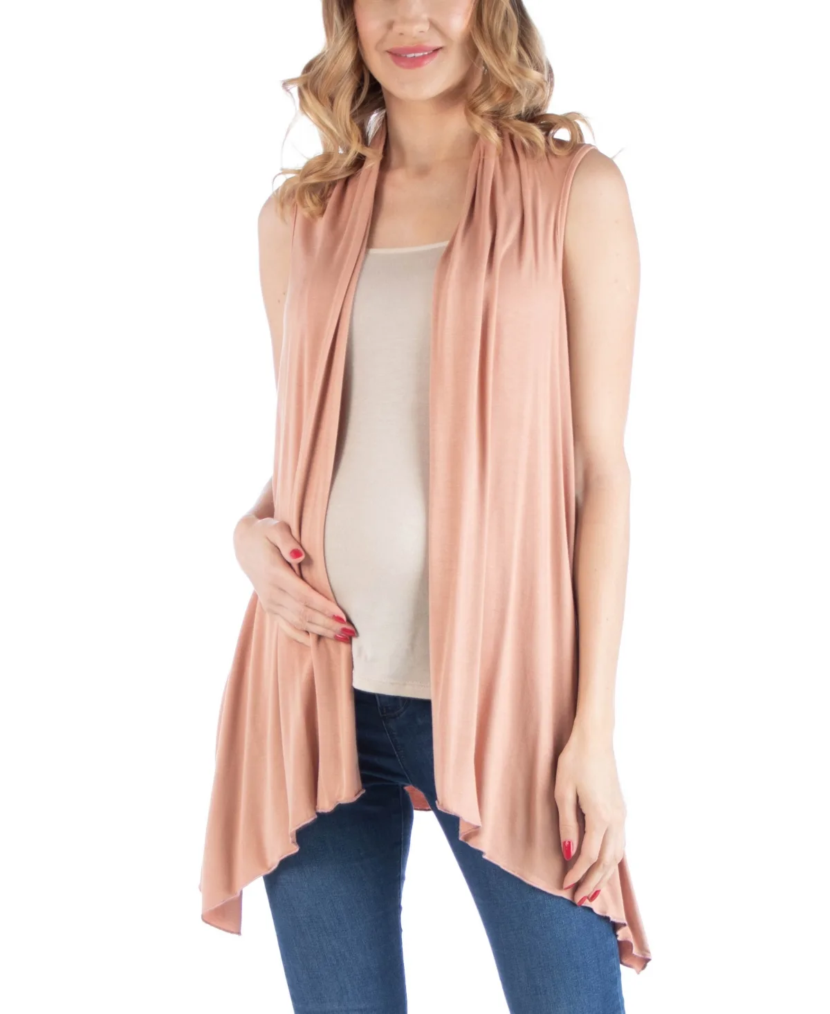 Draped Maternity Open Front Sleeveless Cardigan by 24seven Comfort Apparel