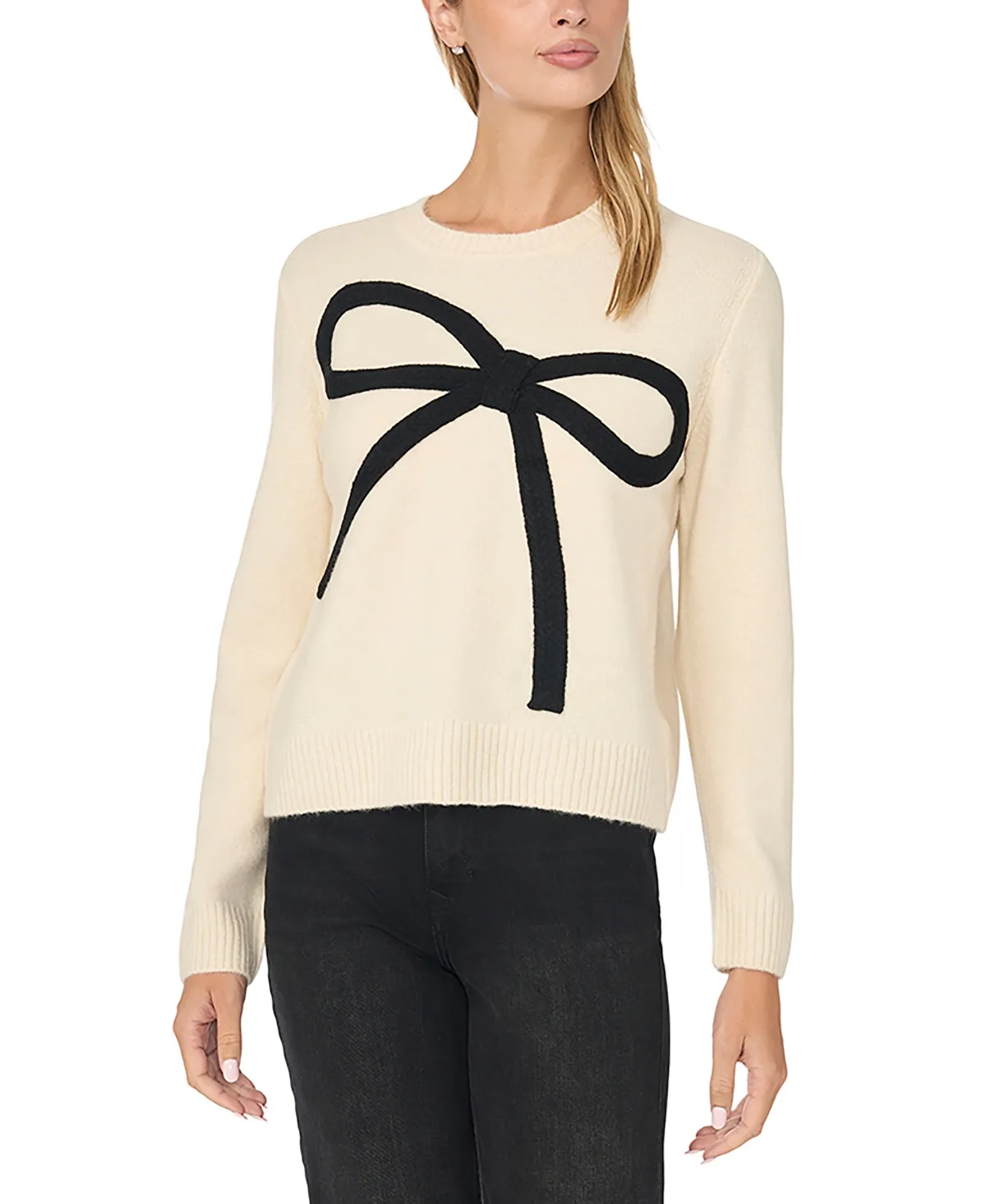 Contrast Bow Long Sleeve Sweater by Cece