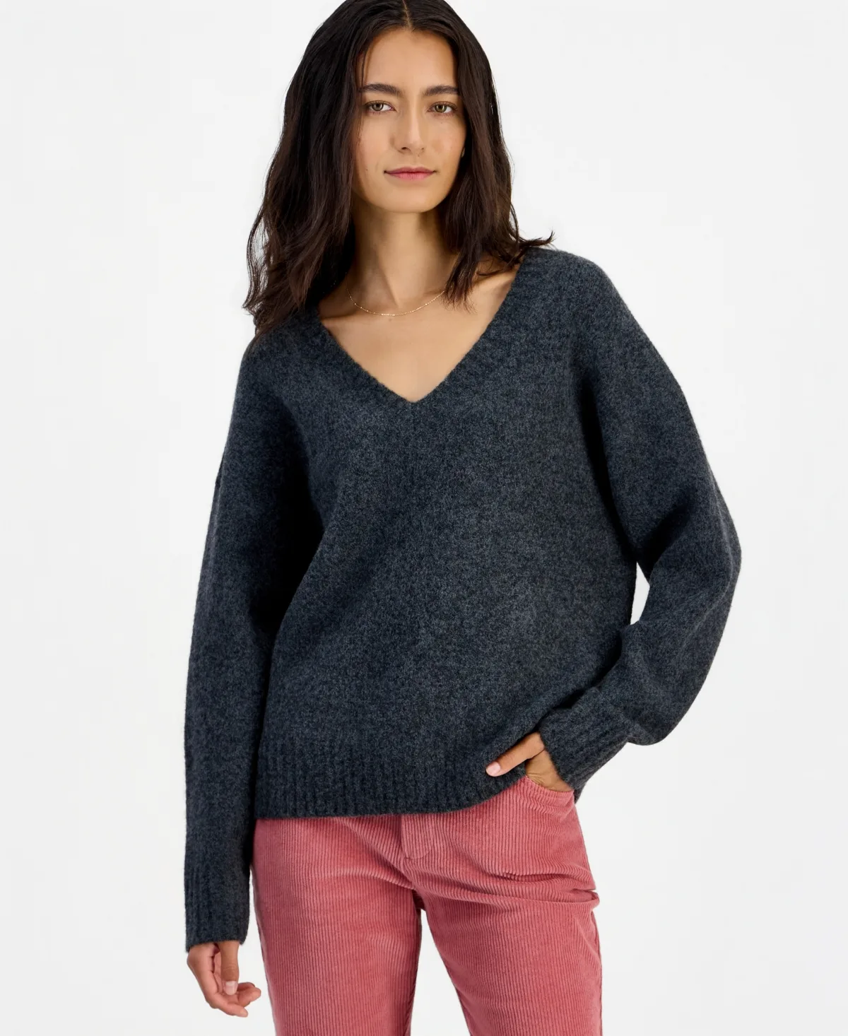 Marled Long-Sleeve V-Neck Pullover