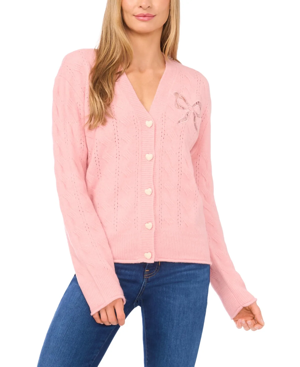 Cable V-Neck Cardigan Sweater by Cece
