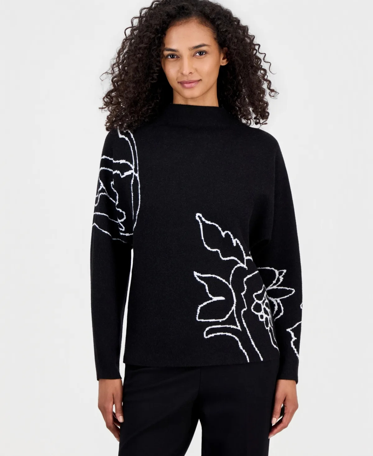 Floral-Print Dolman Funnel Neck Pullover by T Tahari
