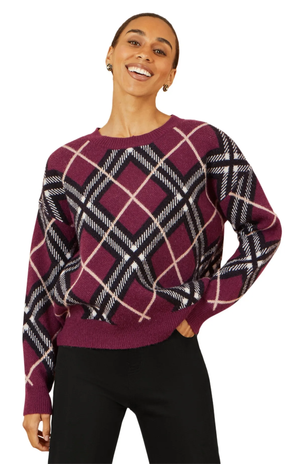 Argyle Check Relaxed Sweater by Yumi