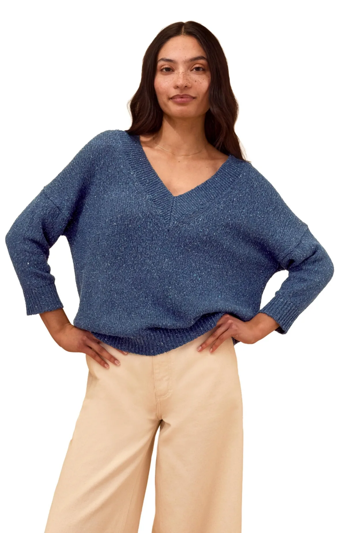 Cotton Blend Flecked V-Neck Sweater by Celtic & Co.