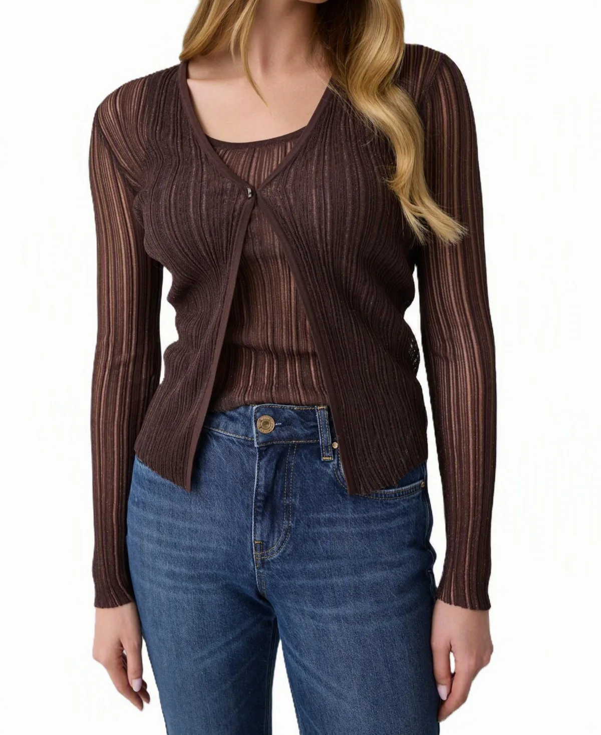 Audrey Sheer Lurex Long-Sleeve Cardigan by Guess