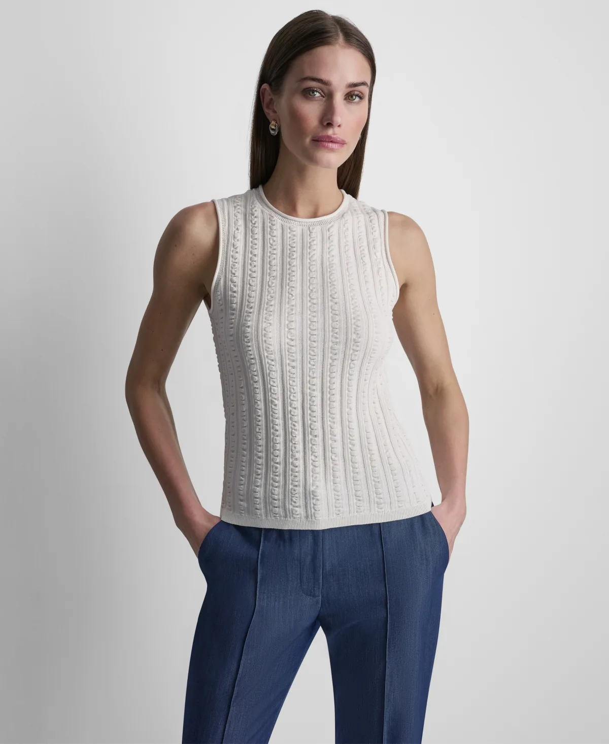 Sleeveless Pucker Detail Sweater by Dkny