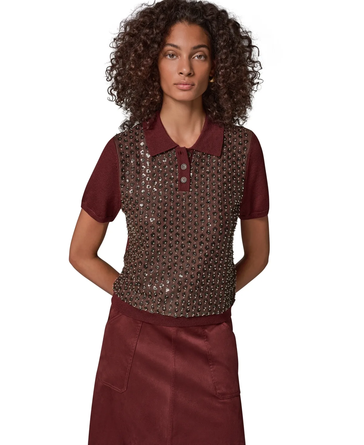 Merino Wool-Blend Short-Sleeve Polo Sweater by Donna Karan Weekend