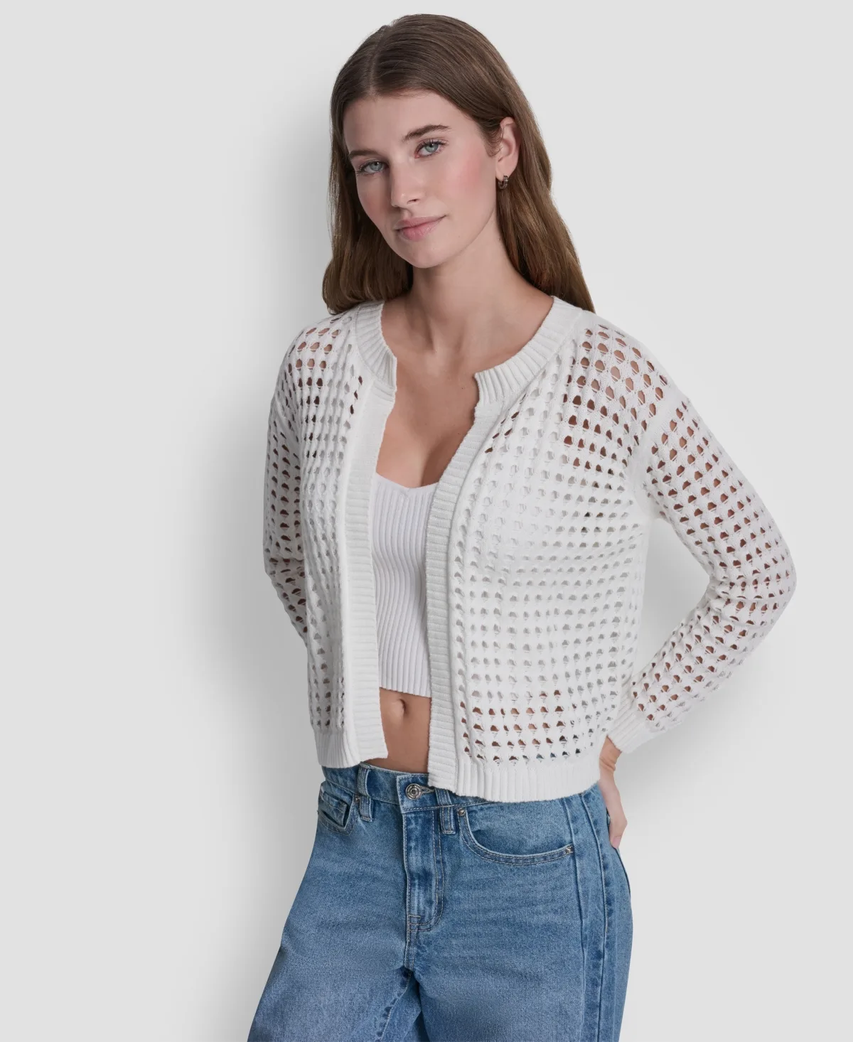 Open-Stitch Drop-Shoulder Cardigan Sweater by Dkny Jeans