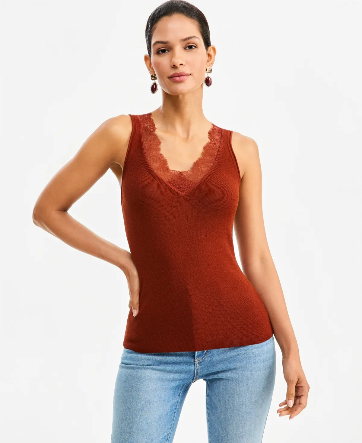 Lace-Trim V-Neck Sweater Tank by I.n.c. International Concepts