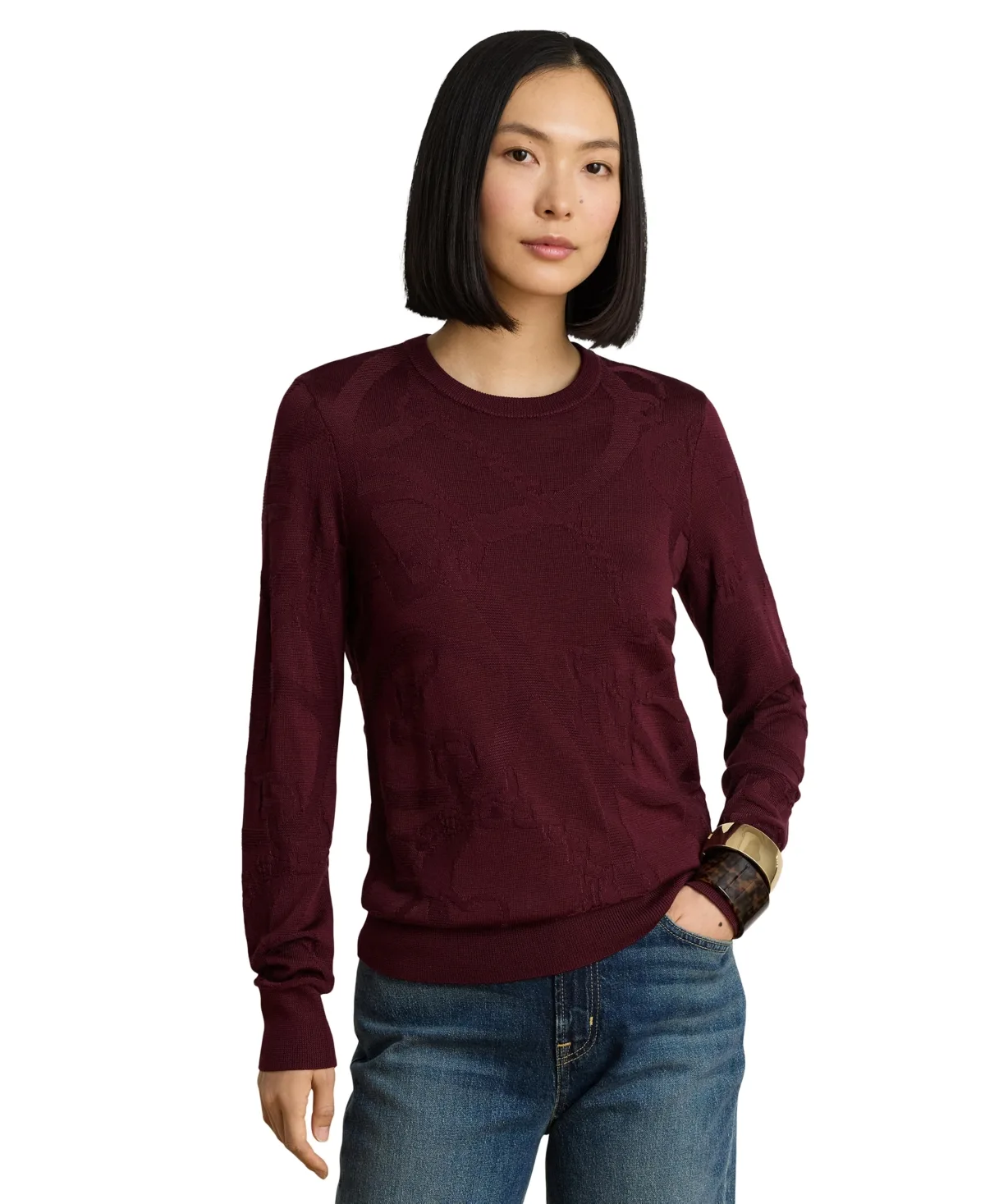 Belting-Motif Slim-Fit Cotton-Blend Sweater by Lauren Ralph Lauren