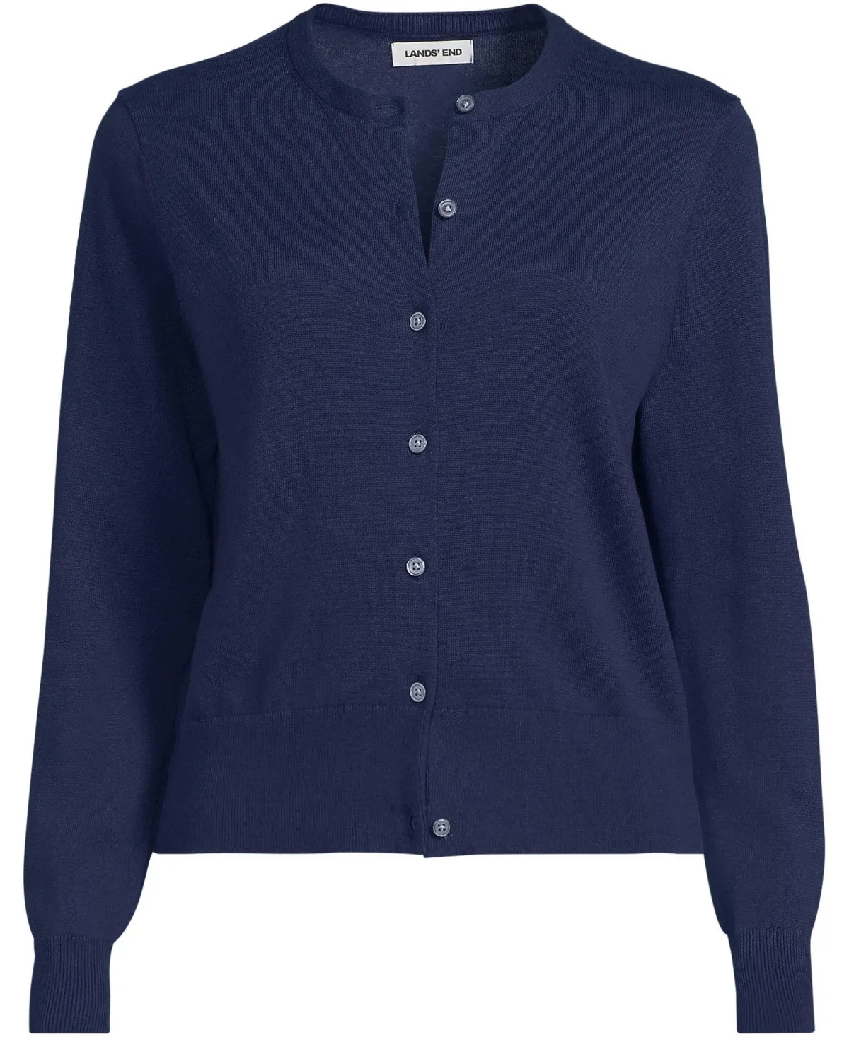 Fine Gauge Cotton Crew Cardigan Sweater by Lands' End