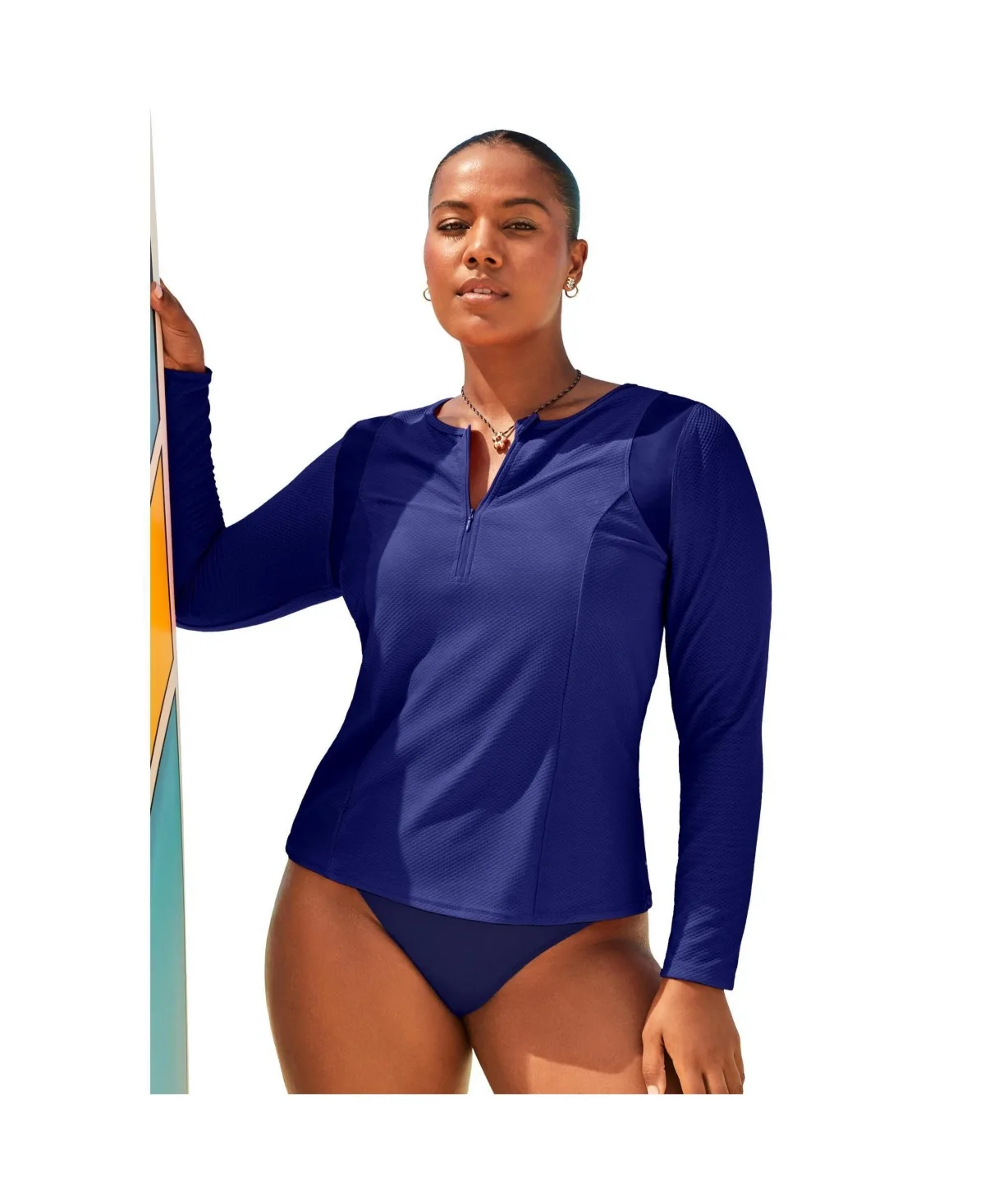 Chlorine Resistant Quick-Dry 1/4 Zip Front Long Sleeve Swim Rash Guard by Swimsuits For All