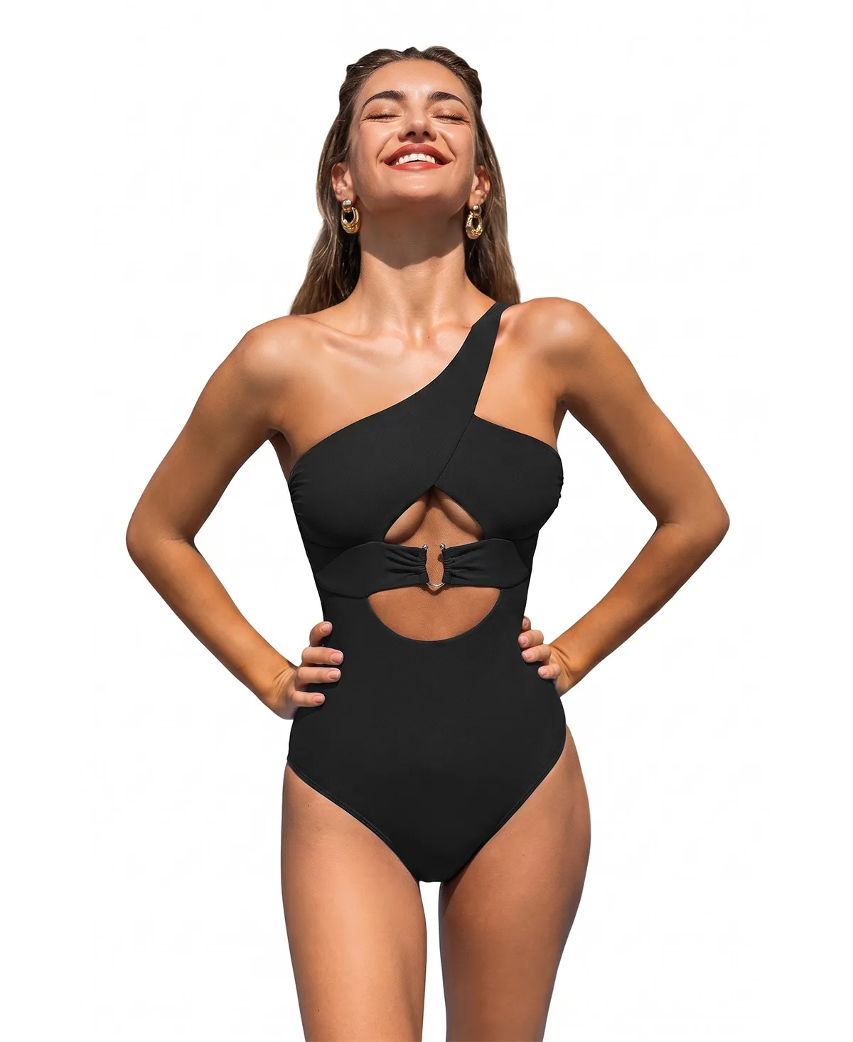 Alluring One-Shoulder One-Piece Swimsuit with Cutouts by Cupshe