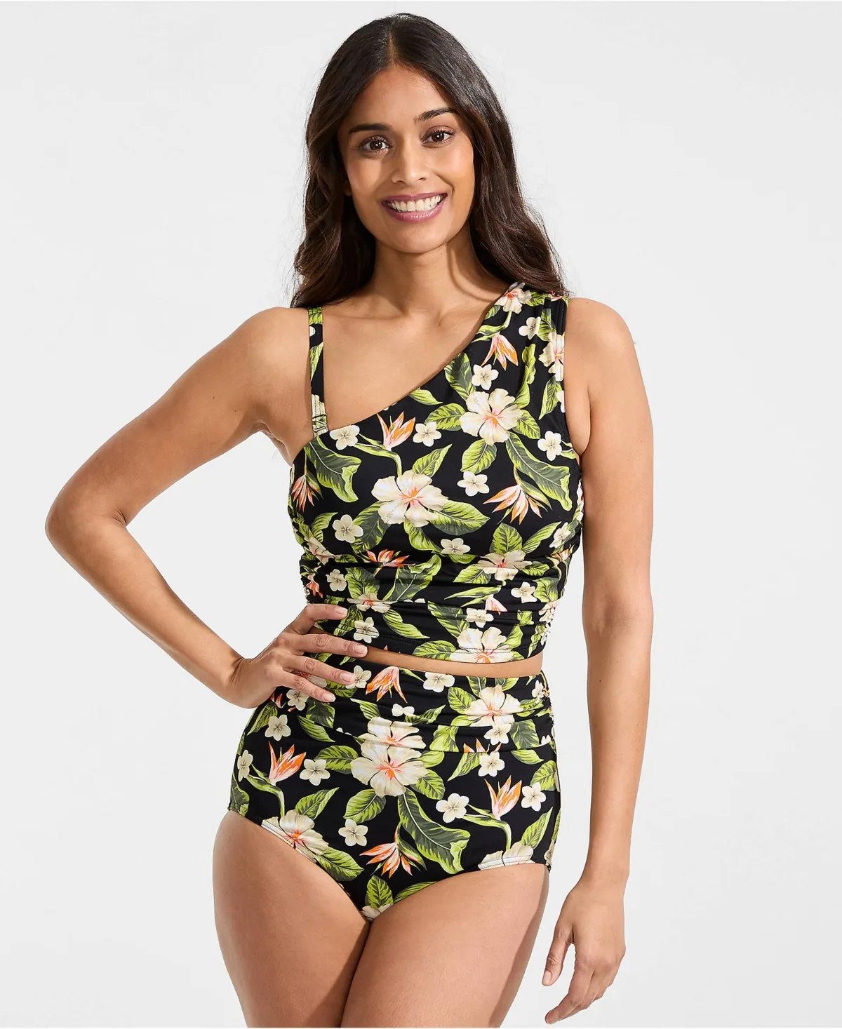 Ruched One Shoulder Midkini Top by Lands' End