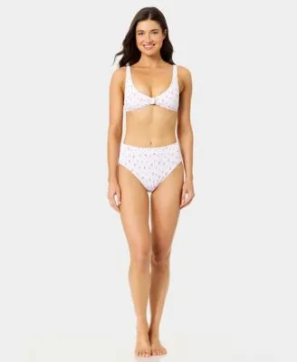 Mini Cherry Smocked Knot Swim Bikini Top High Waist Bottoms by California Waves
