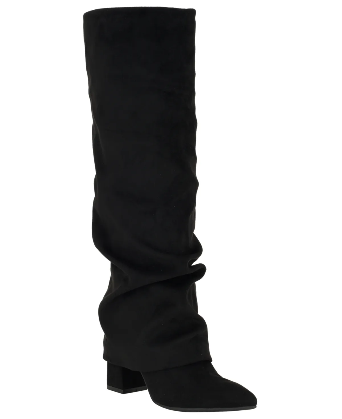 Geima Tall Wide Calf Slouchy Foldover Block Heel Boots by Guess